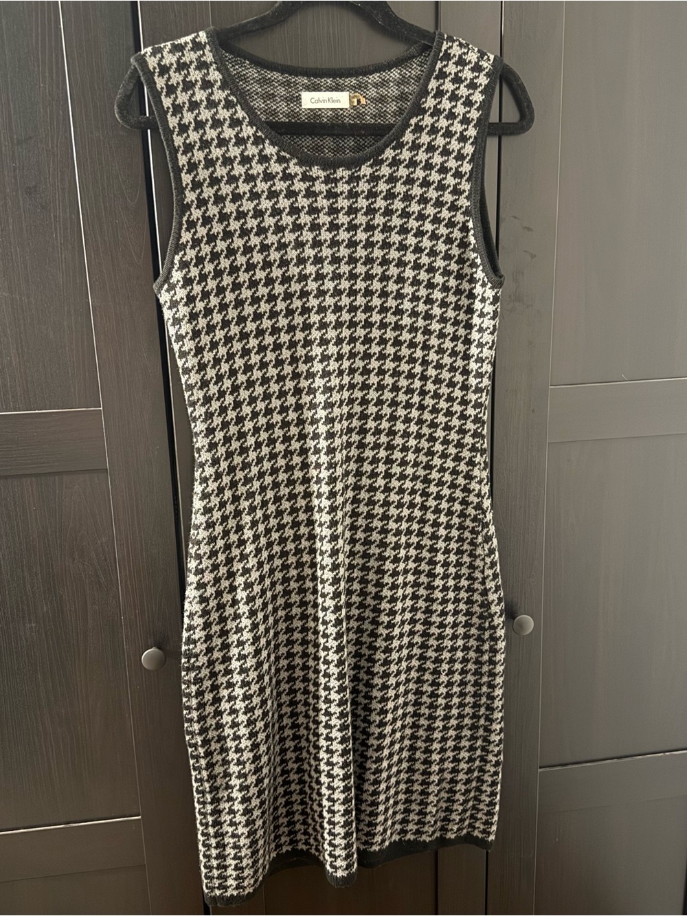 Calvin Klein Black and White Houndstooth Sleeveless Knit Dress
